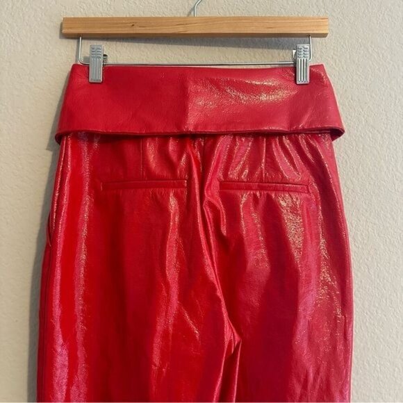 Bcbgmaxazria Size Xxs Red Faux Leather Fold Over Waist Peplum Pants - Picture 8 of 12